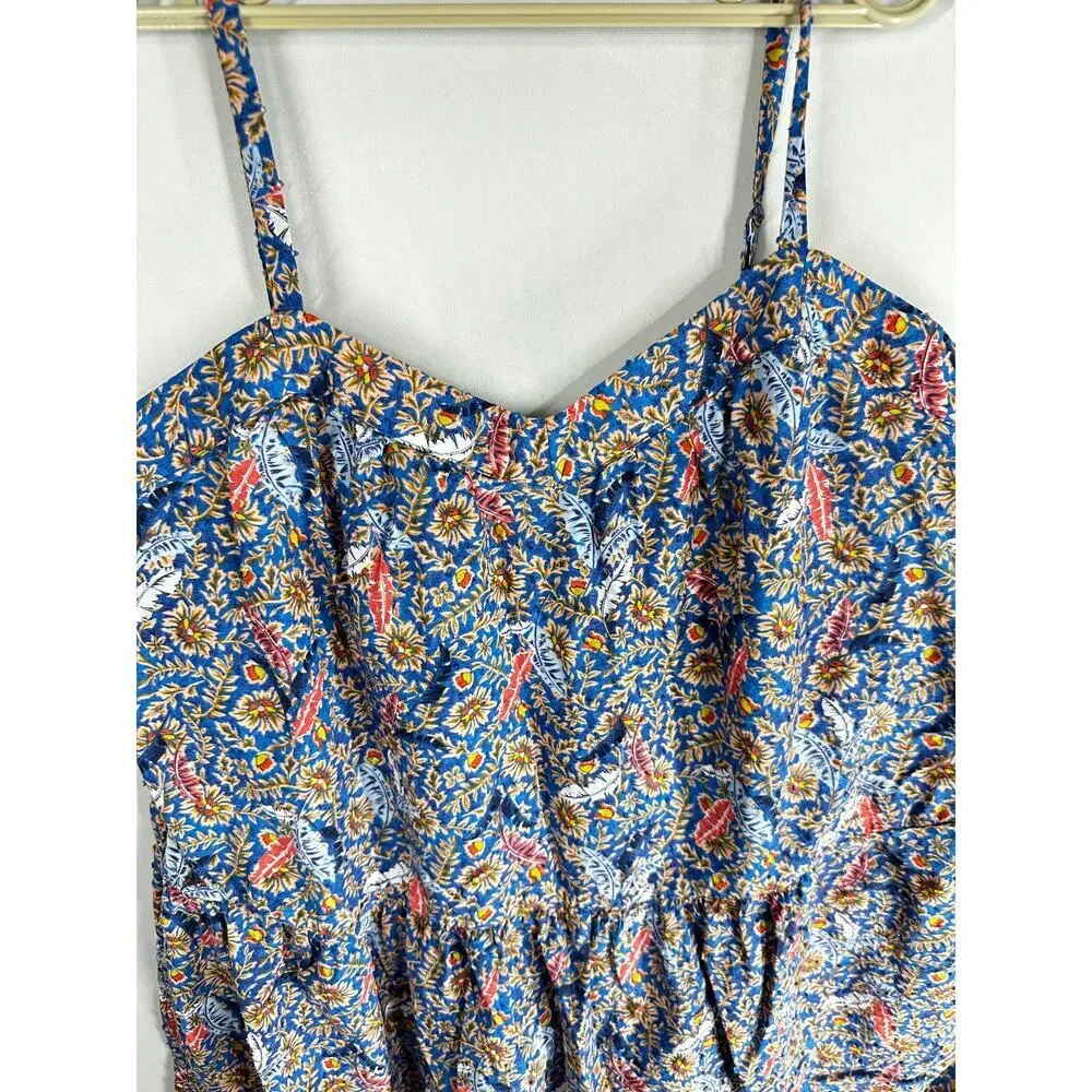 Knox Rose Midi Boho Dress Women XL Blue Pink Floral Sleeveless Flowy 100% Cotton